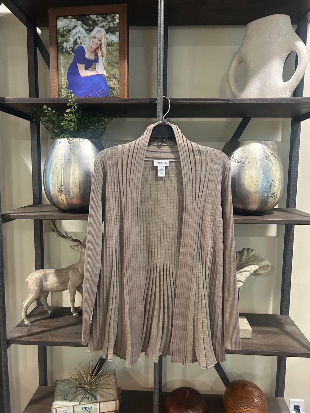 Carmen sweater jacket medium Entry Taupe Ribbed Open-Front Cardigan